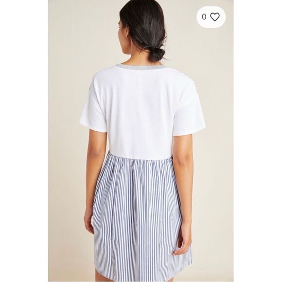 NEW Anthropologie Sunday Blue & White Stripe Short Sleeve Mini Dress Medium - Picture 3 of 3